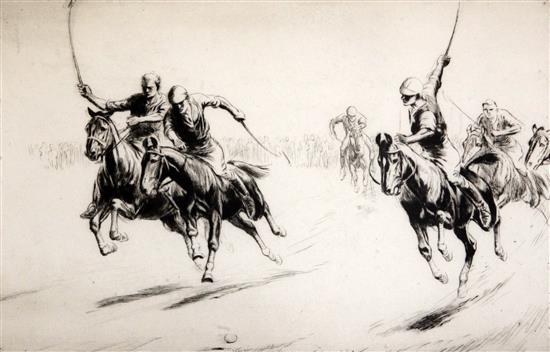 George Soper (1870-1942) Polo 1922 Galloping Players 7 x 11in.